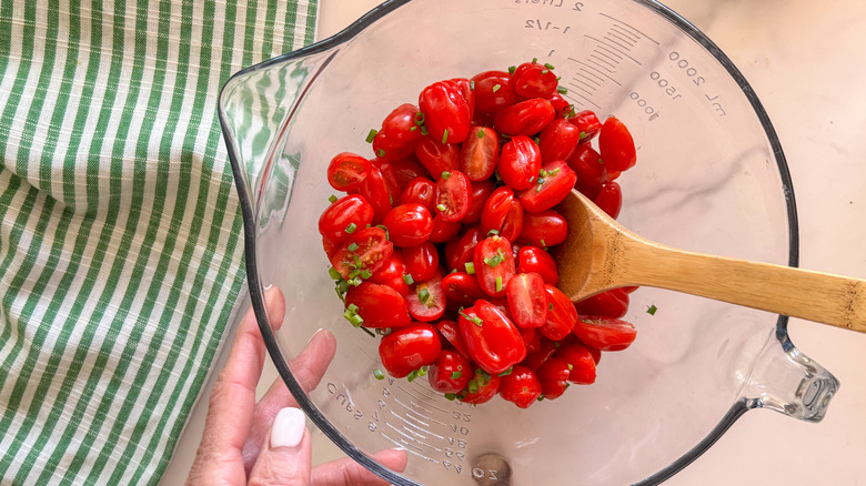 tomatoes and chives in bowl
