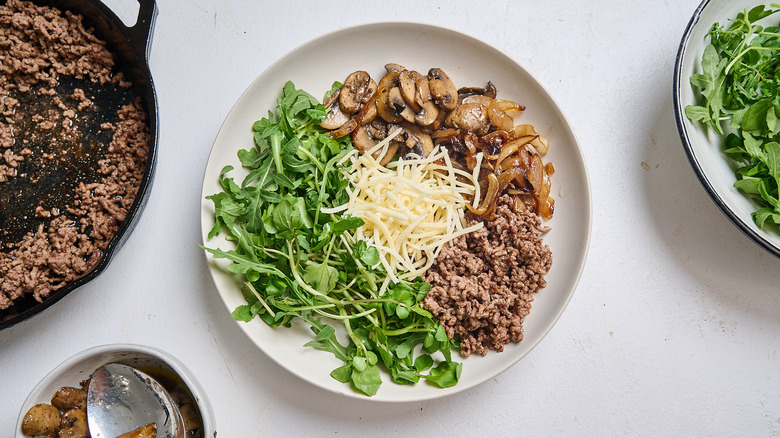 burger bowls assembled in bowls