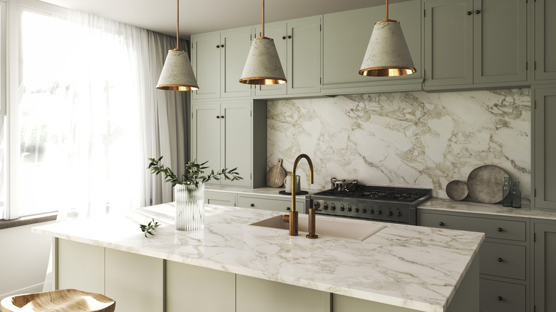 Home kitchen with marble countertops