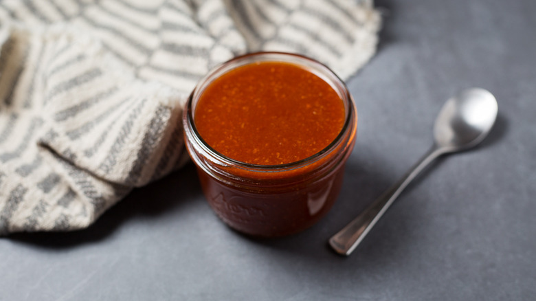 Polynesian sauce served on table