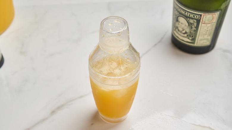 cocktail shaken inside a shaker