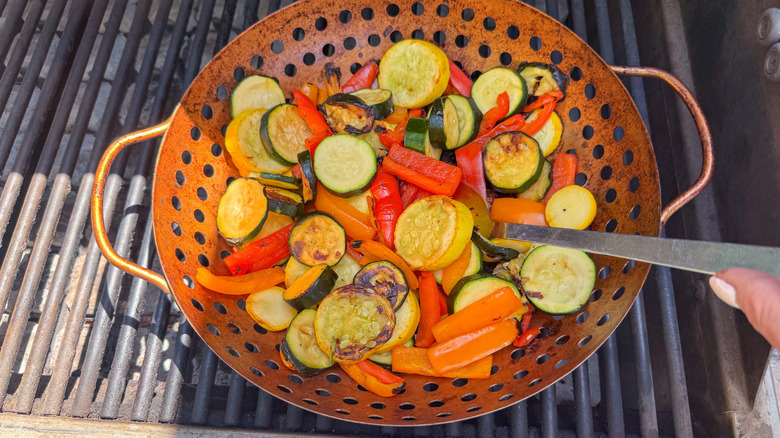 veggies in grill pan on grill