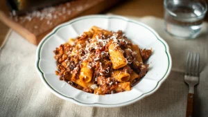 Kuhaj kot kuhar: bogata bolonjska omaka z rigatoni
