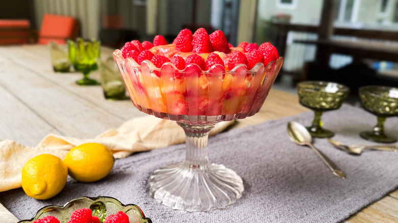 Raspberry and lemon trifle in dessert glass