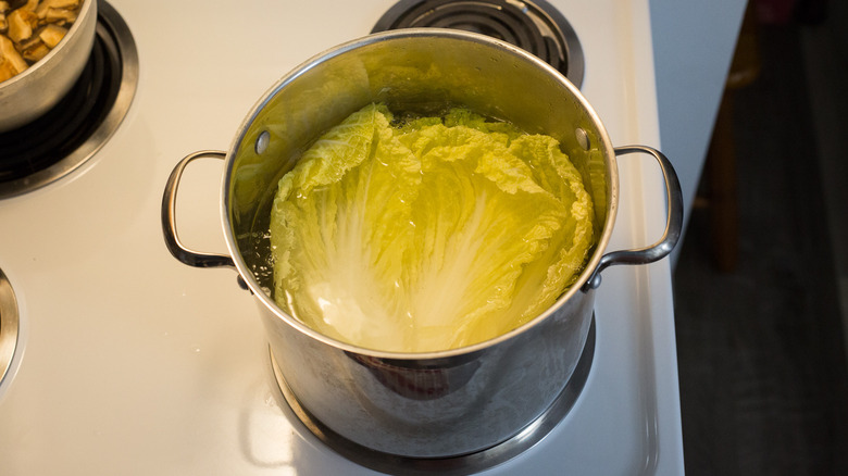 cabbage boiling in large pot