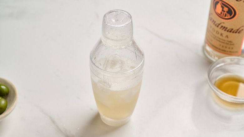 cocktail shaker filled with ice