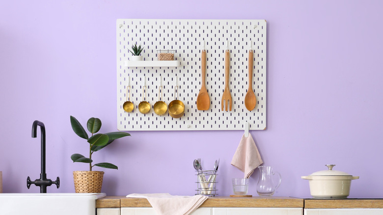 Kitchen interior with hanging pegboard