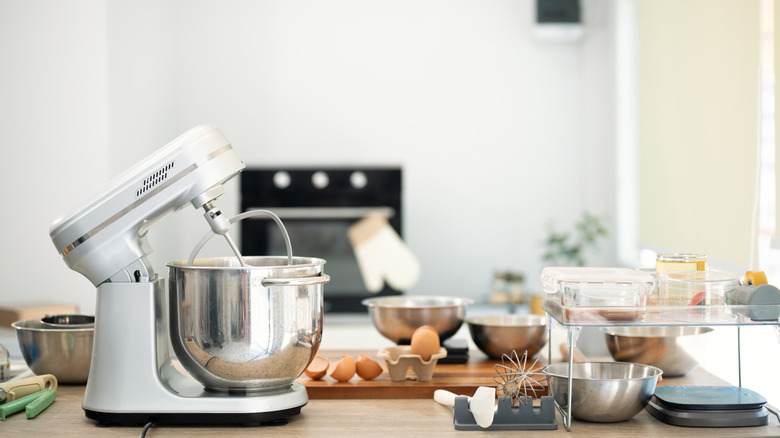 Baking station with stand mixer and other baking equipment