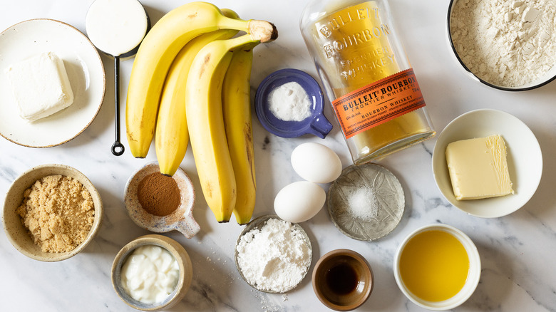 Ingredients for this bourbon banana bread.