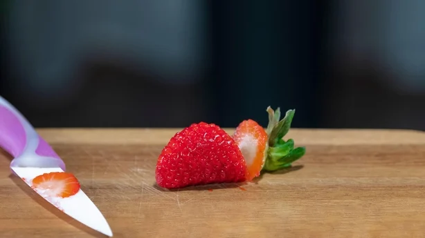 Close-up of a freshly sliced delicious strawberry