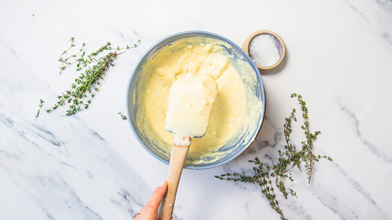 Pancake batter in bowl.