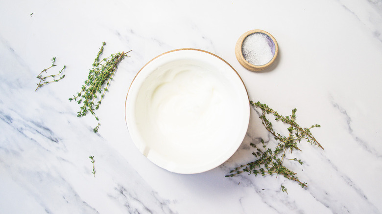 Whipped egg whites in bowl.