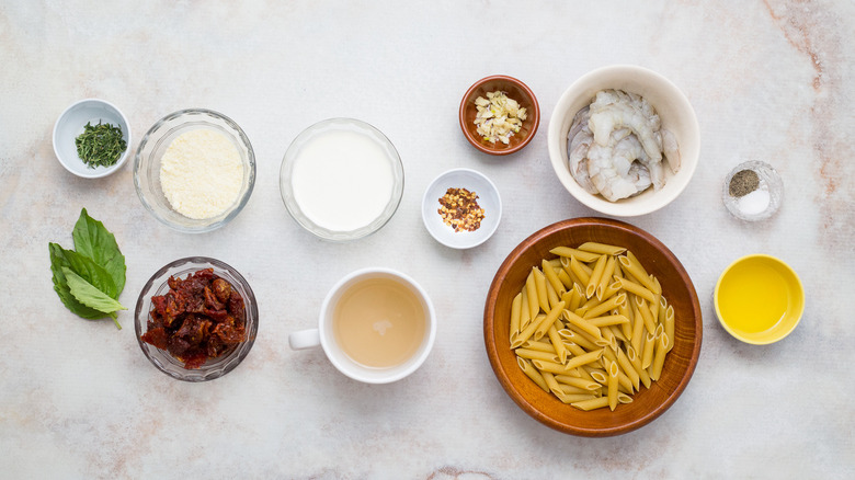 Marry me shrimp pasta ingredients on table