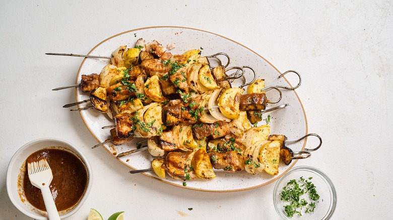 Swordfish kebabs brushed with chipotle sauce