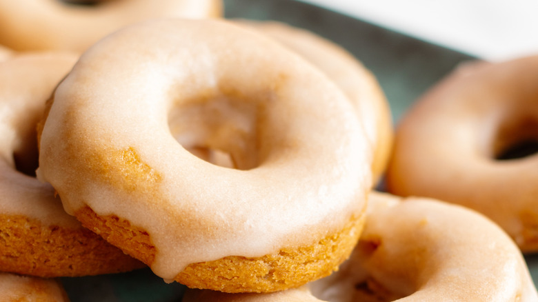 Close up of whole wheat glazed doughnut