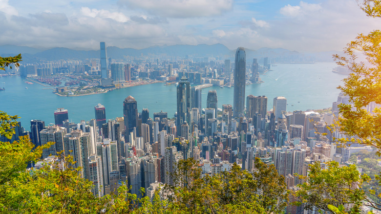 Aerial panorama top view of Hong Kong