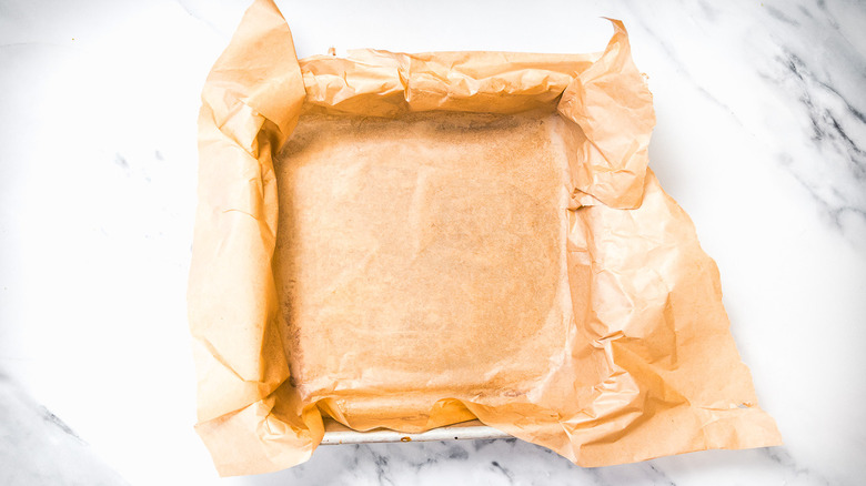 Pan with parchment paper.