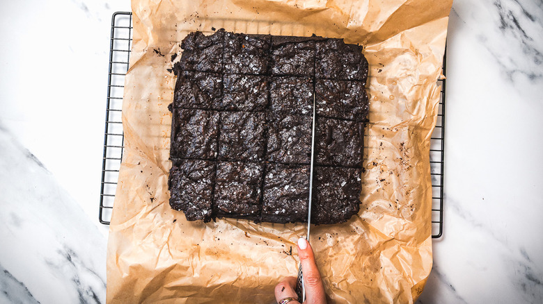 Slicing brownies.