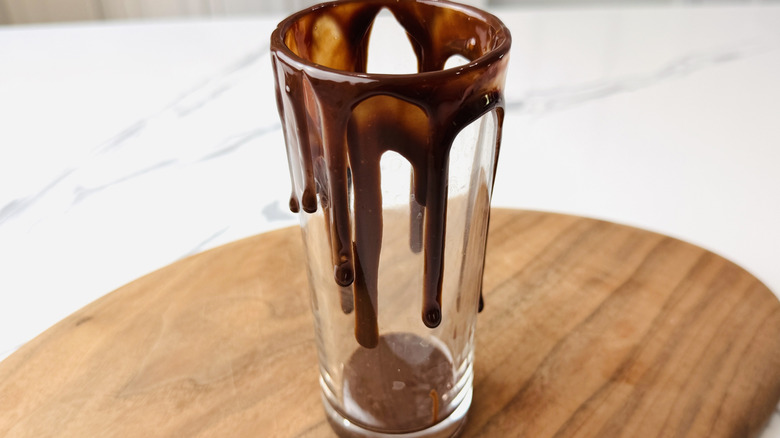 Ganache dripping down glass