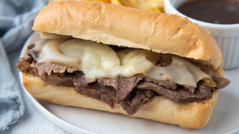 French dip sandwich with melty cheese