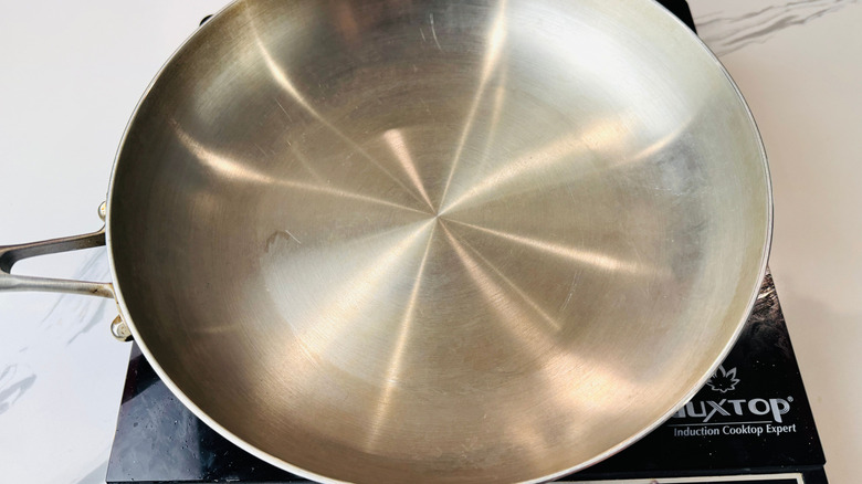 Pan sitting on heating element