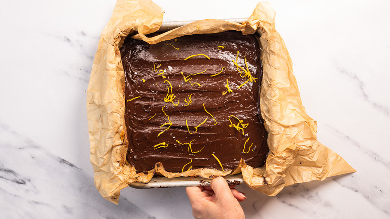 Tray of chocolate lemon bars