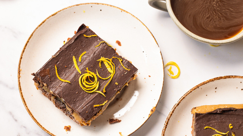 Chocolate lemon bar on plate