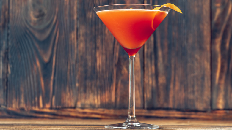 A Blood and Sand cocktail in a martini glass.