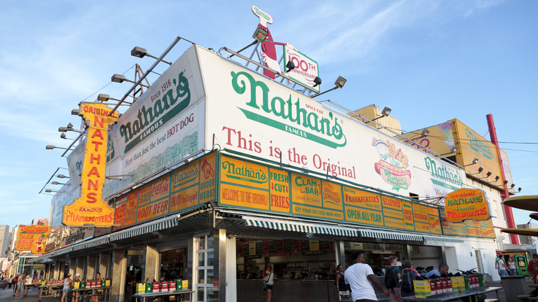Corner exterior of Nathan's Famous