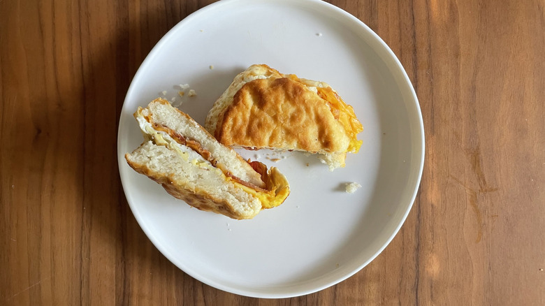Bacon breakfast biscuit from Hardee's on a plate