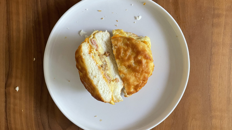 Loaded Omelet breakfast sandwich on a plate