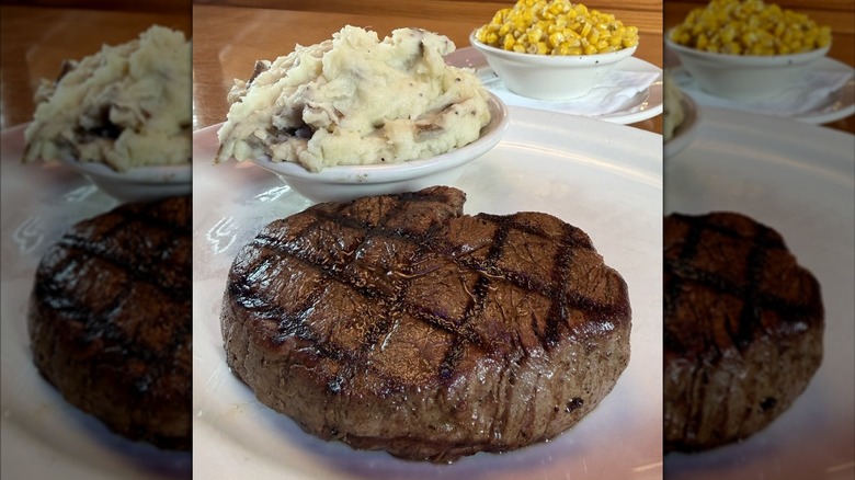 Close-up of a Texas Roadhouse steak with grill marks