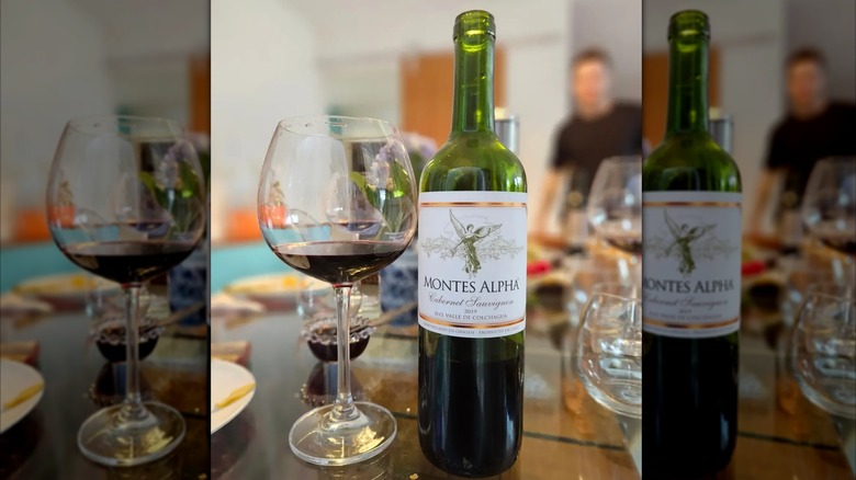 bottle and glass of red wine