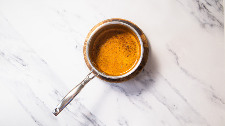 Hot Nashville paste in saucepan