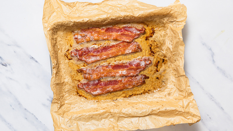 cooked bacon on sheet