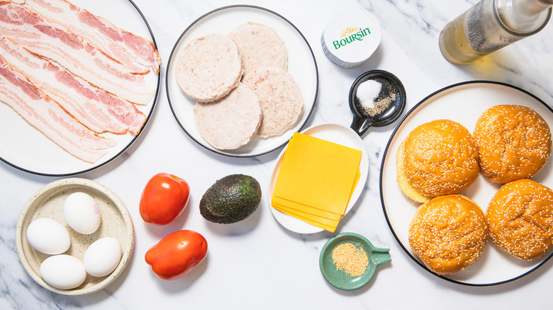 ingredients for sausage breakfast burger