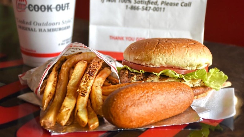 Several menu items from Cook Out the fast food chain