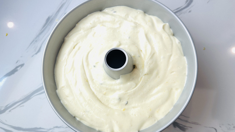 Chiffon cake batter in tube pan