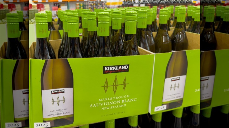 A case of sauvignon blanc wine at Costco