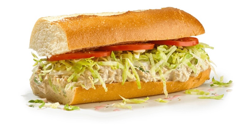 Tuna sub from Jersey Mike's on white background