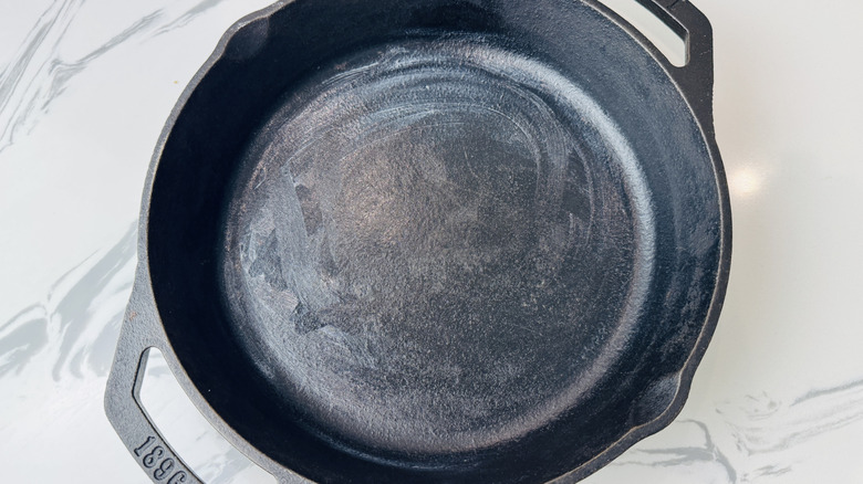 Cast iron skillet greased with butter