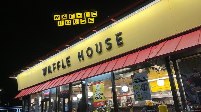 The exterior of a Waffle House is pictured with a 