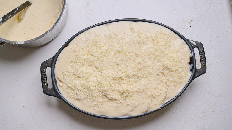 bechamel layered onto top of casserole