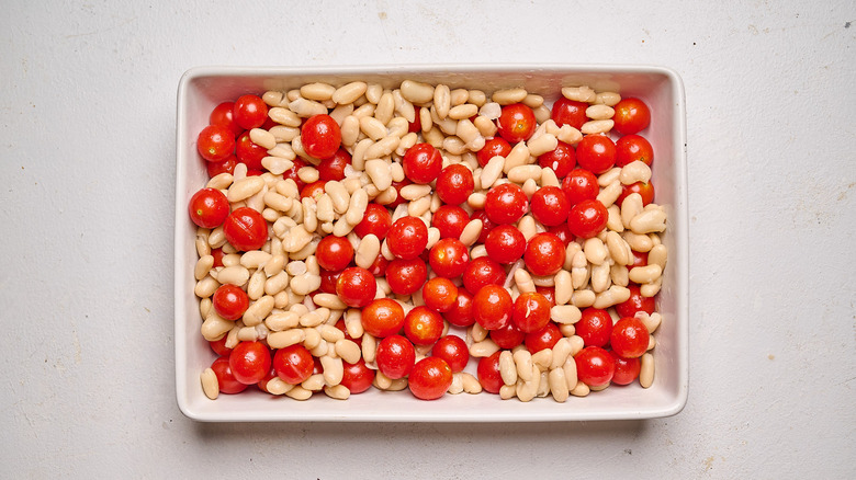 tomatoes and beans in a dish