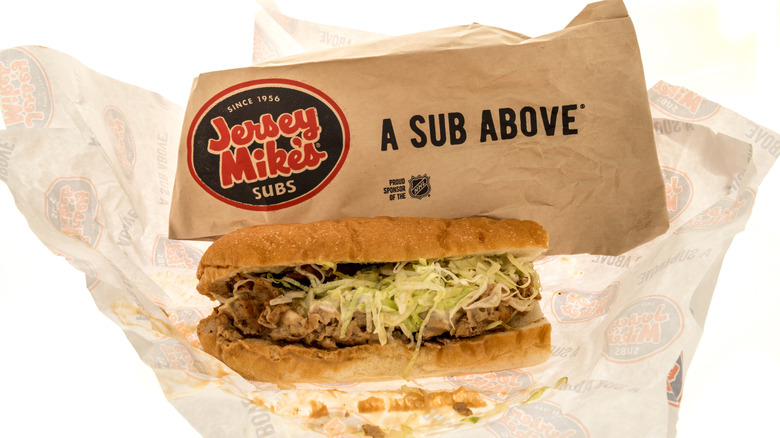 A philly cheese steak sandwich from Jersey Mikes that was cooked on a grill