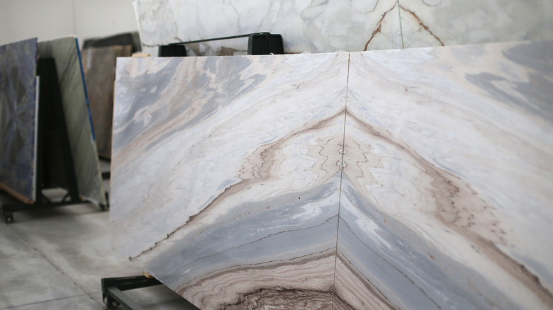 Luxury marble slabs in warehouse