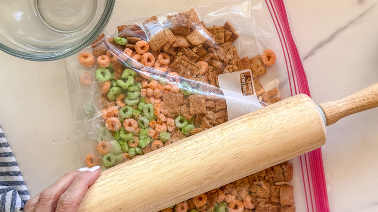 using rolling pin on cereal