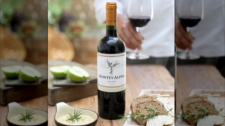 bottle of wine with food