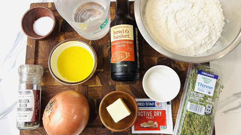 Ingredients for caramelized onion focaccia