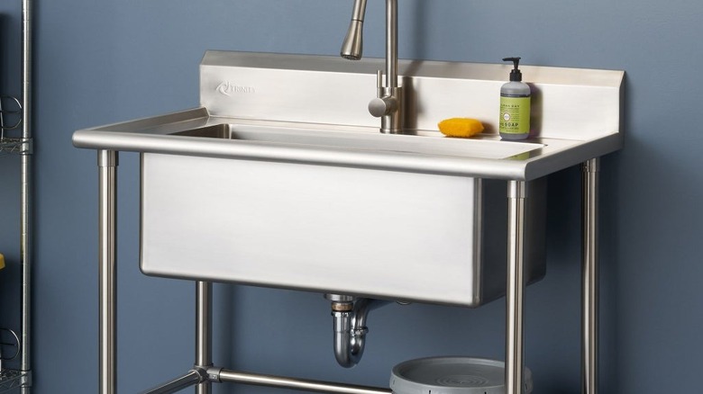 A large stainless steel utility sink